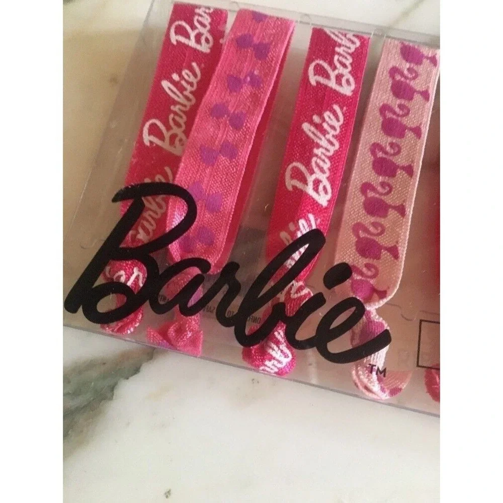 Barbie Ribbon Hair Ties Pink 8 Pack Logo Silhouette Bow Patterns‎ Mattel 2013